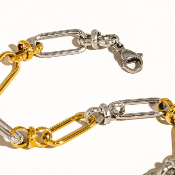 Matin 18K Gold NonTarnish Two Tone Chain Bracelet Hypoallergenic Water Resistant - Picture 2 of 6